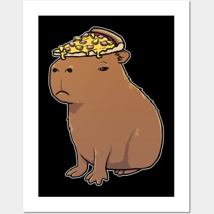 Capybara with a Hawaiian Pizza on its head Posters and Art